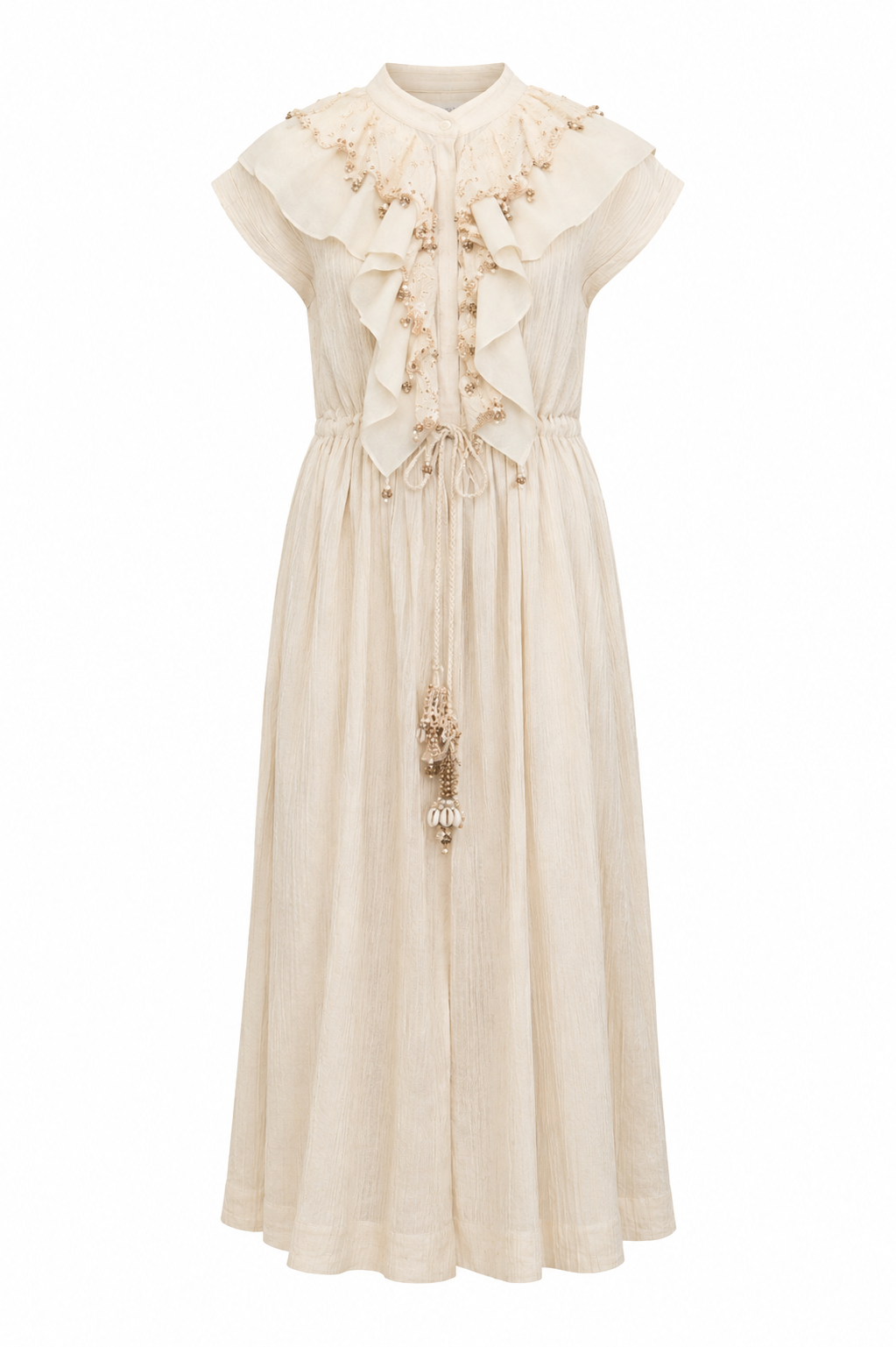 Ivory Flounce Crushed Drawstring Dress