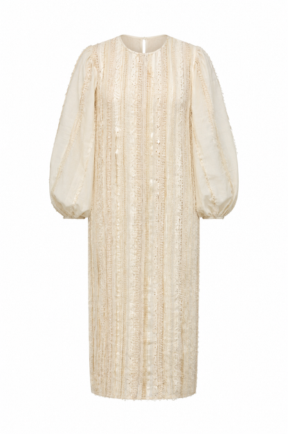 Ivory Khadi Silk Fringing Column Dress