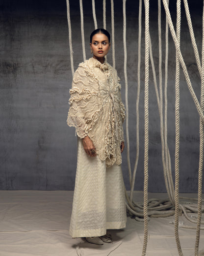Ivory Crochet Lace Embroidered Cape