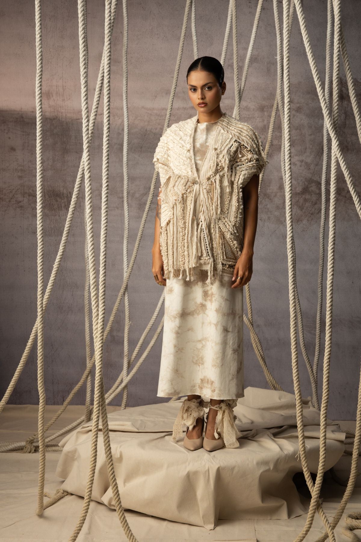 Ivory Crushed Lace Embroidered Top