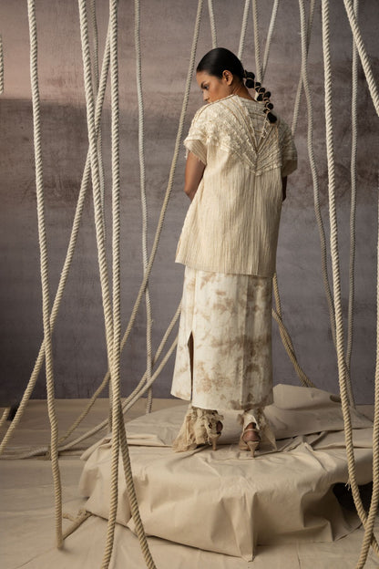 Ivory Crushed Lace Embroidered Top
