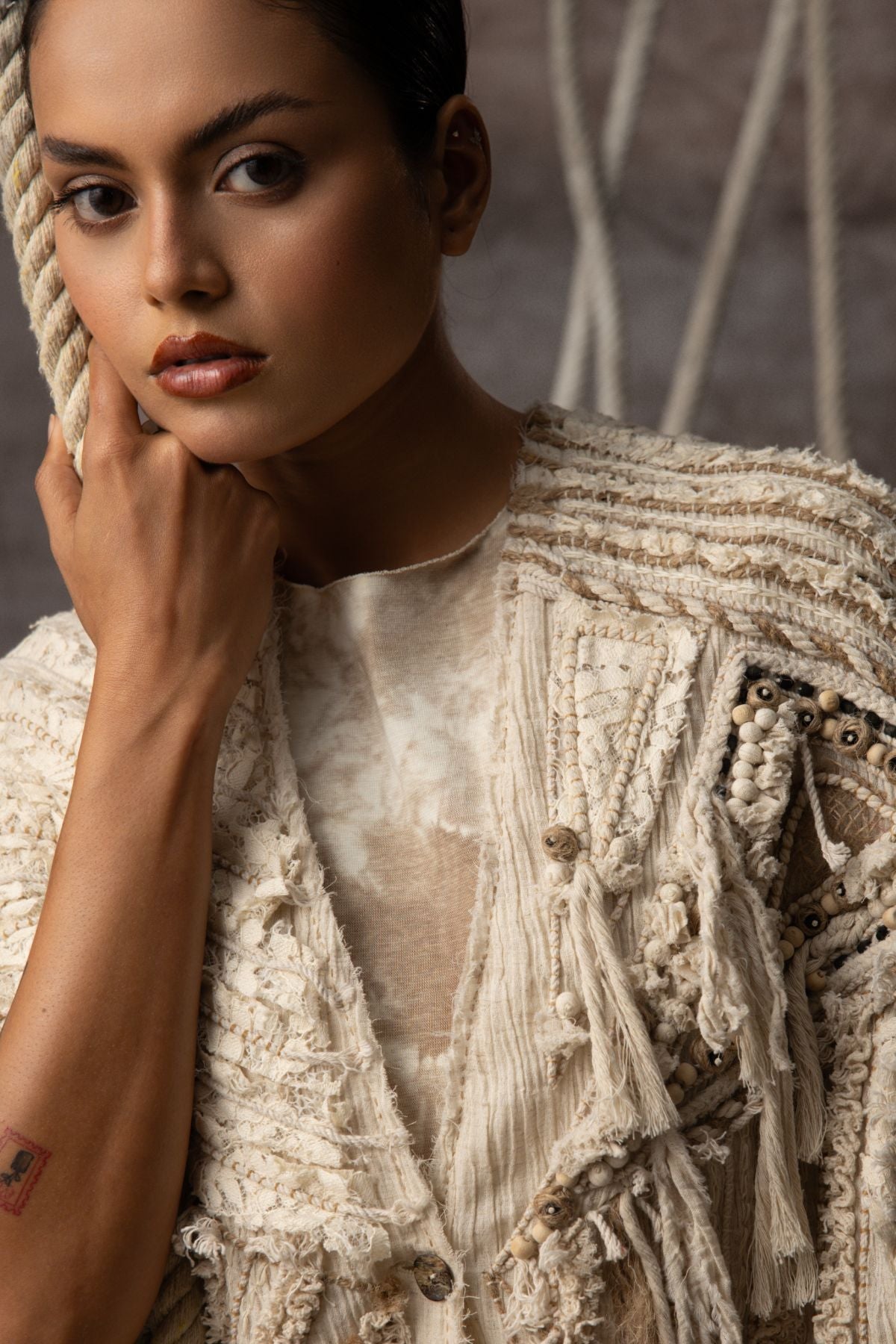 Ivory Crushed Lace Embroidered Top