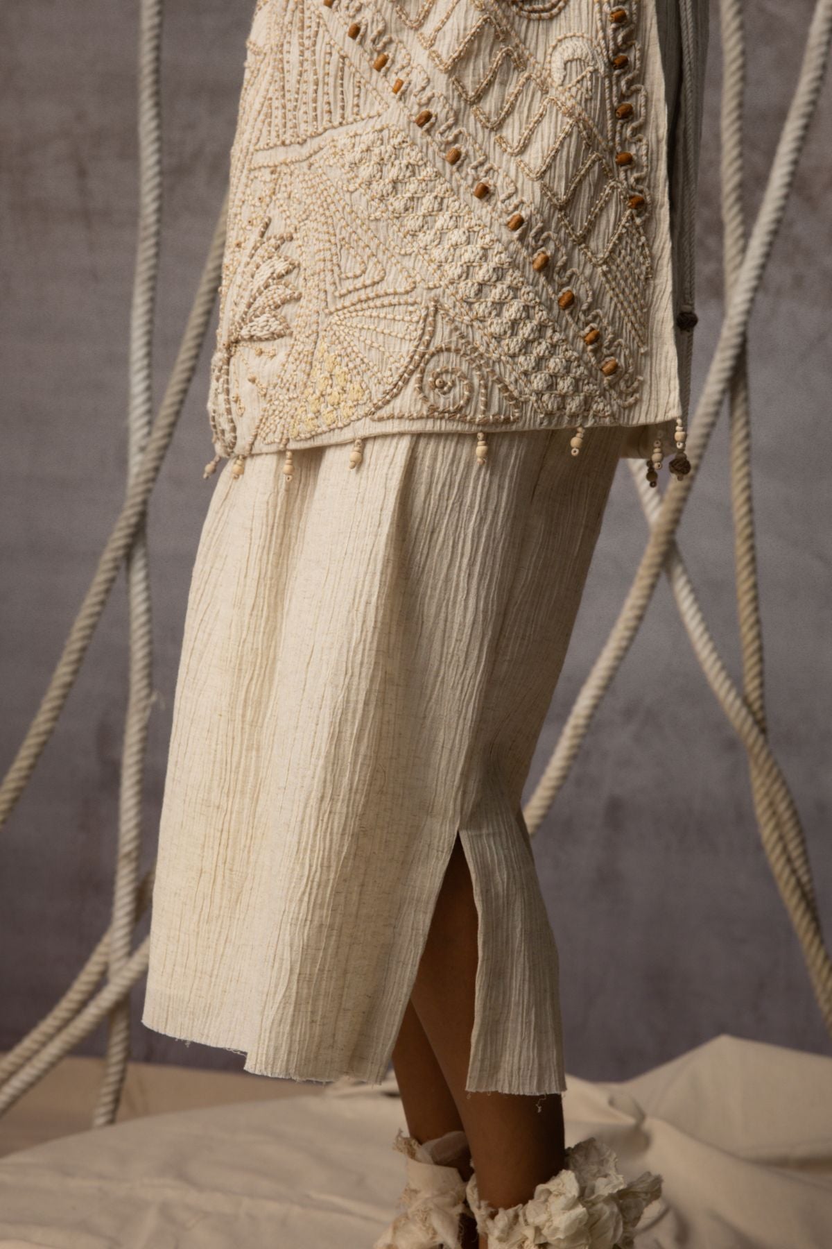 Ivory cord Embroidered Side-Tie Bib
