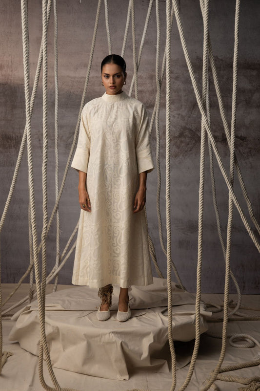 Ivory Appliqué A-Line Dress