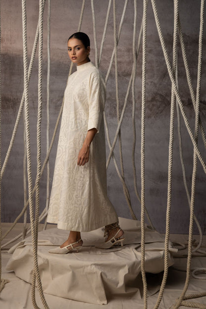 Ivory Appliqué A-Line Dress