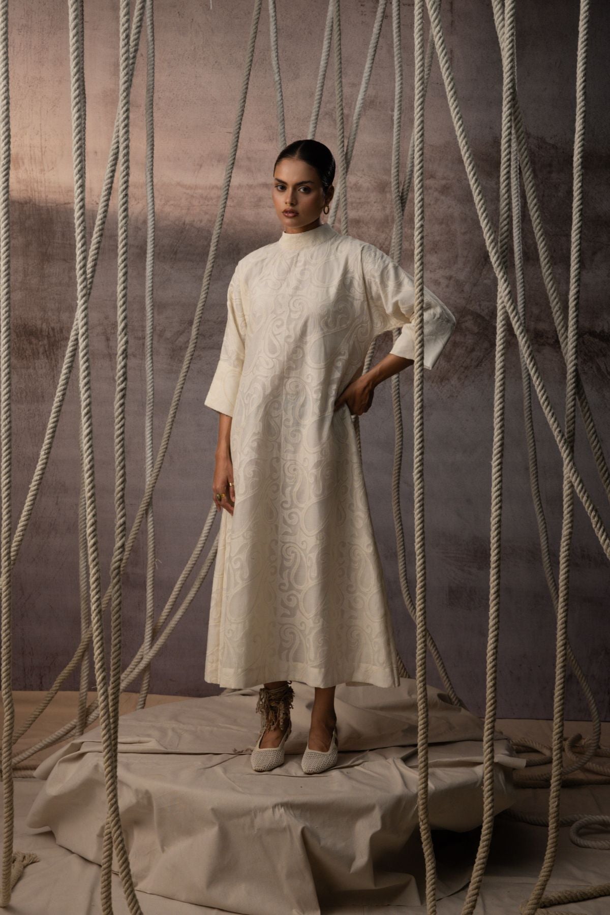 Ivory Appliqué A-Line Dress