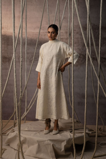 Ivory Appliqué A-Line Dress