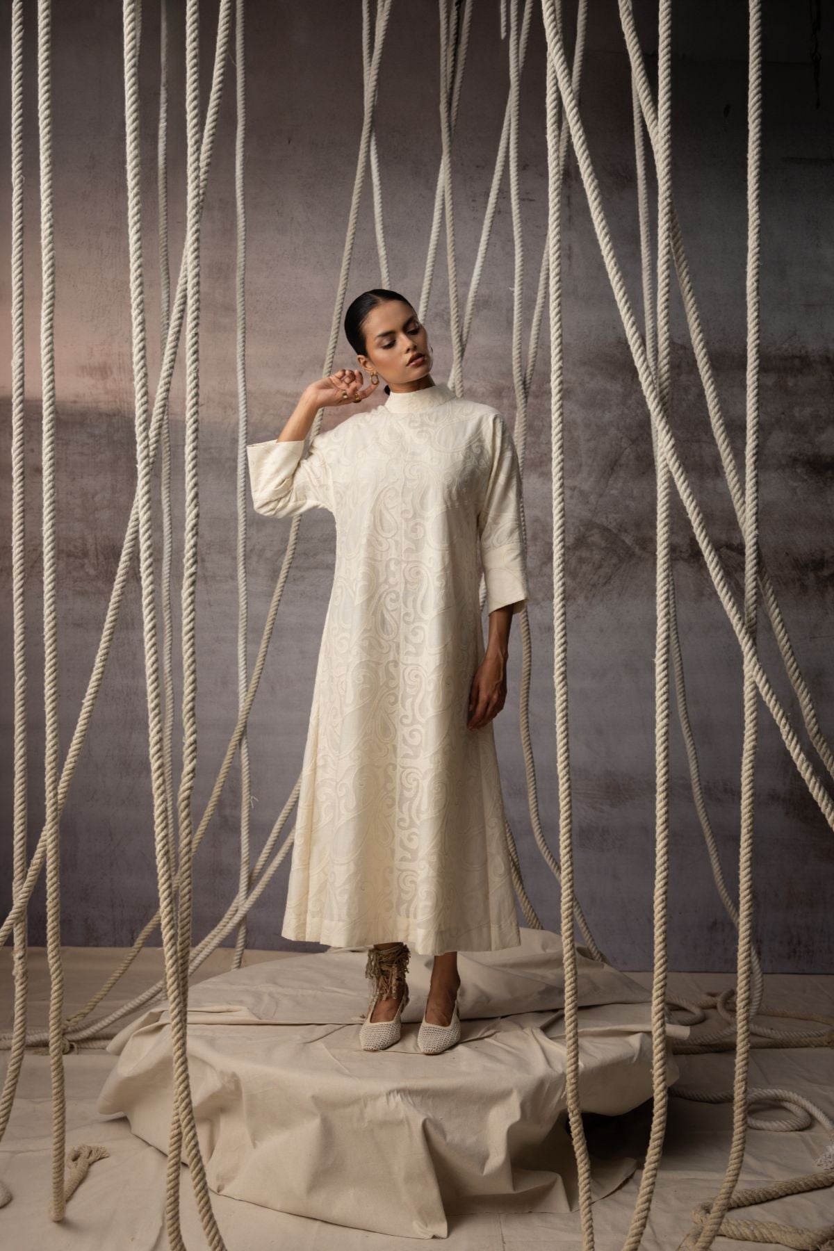 Ivory Appliqué A-Line Dress