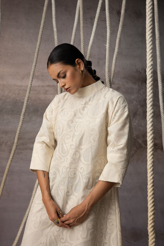 Ivory Appliqué A-Line Dress