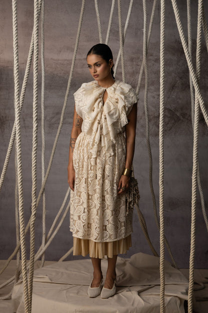 Ivory Lace Overlay Stripe Skirt