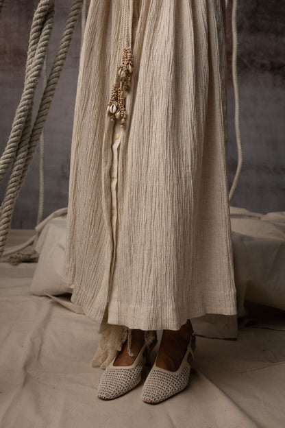 Ivory Flounce Crushed Drawstring Dress