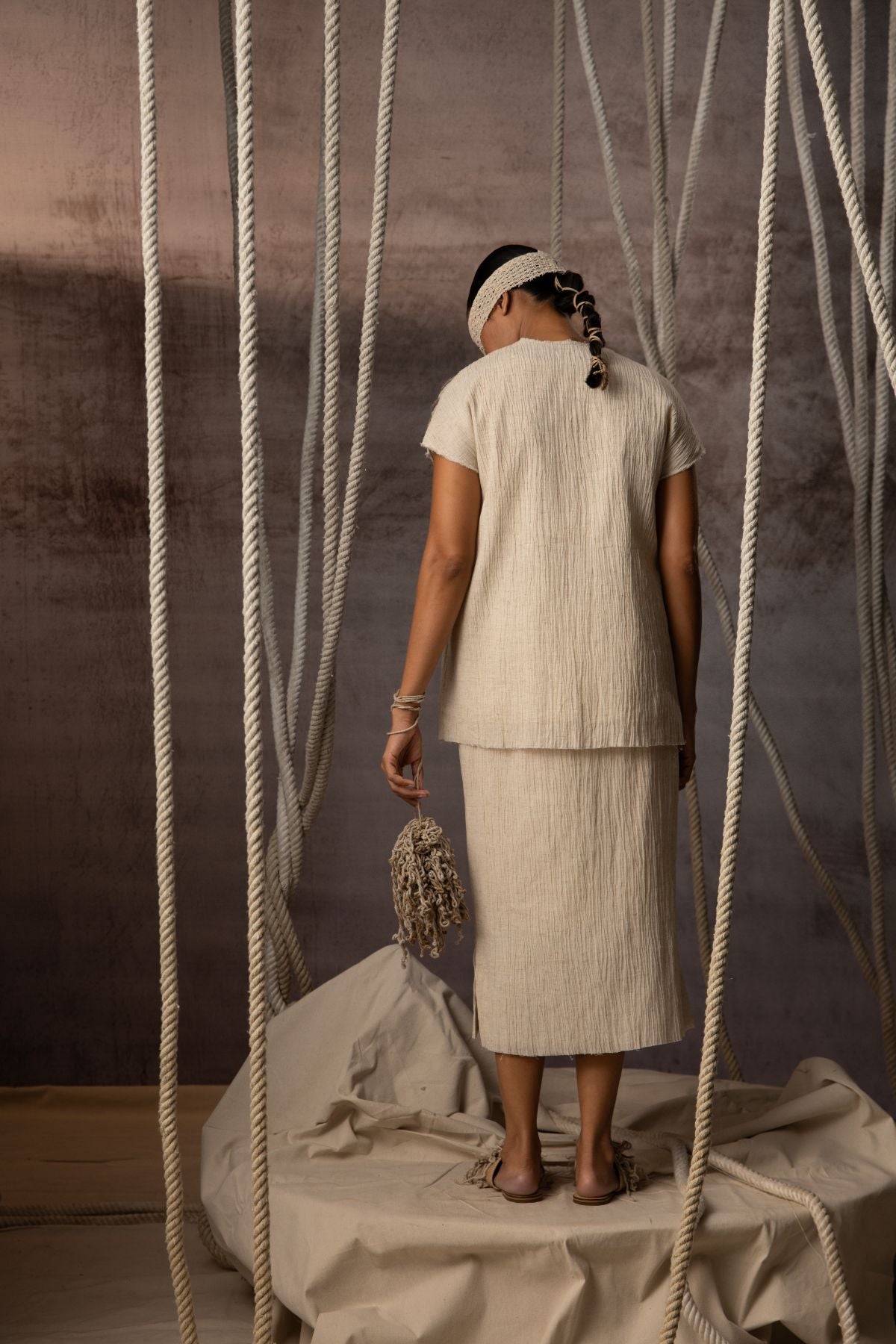 Ivory Crushed Cotton Net skirt