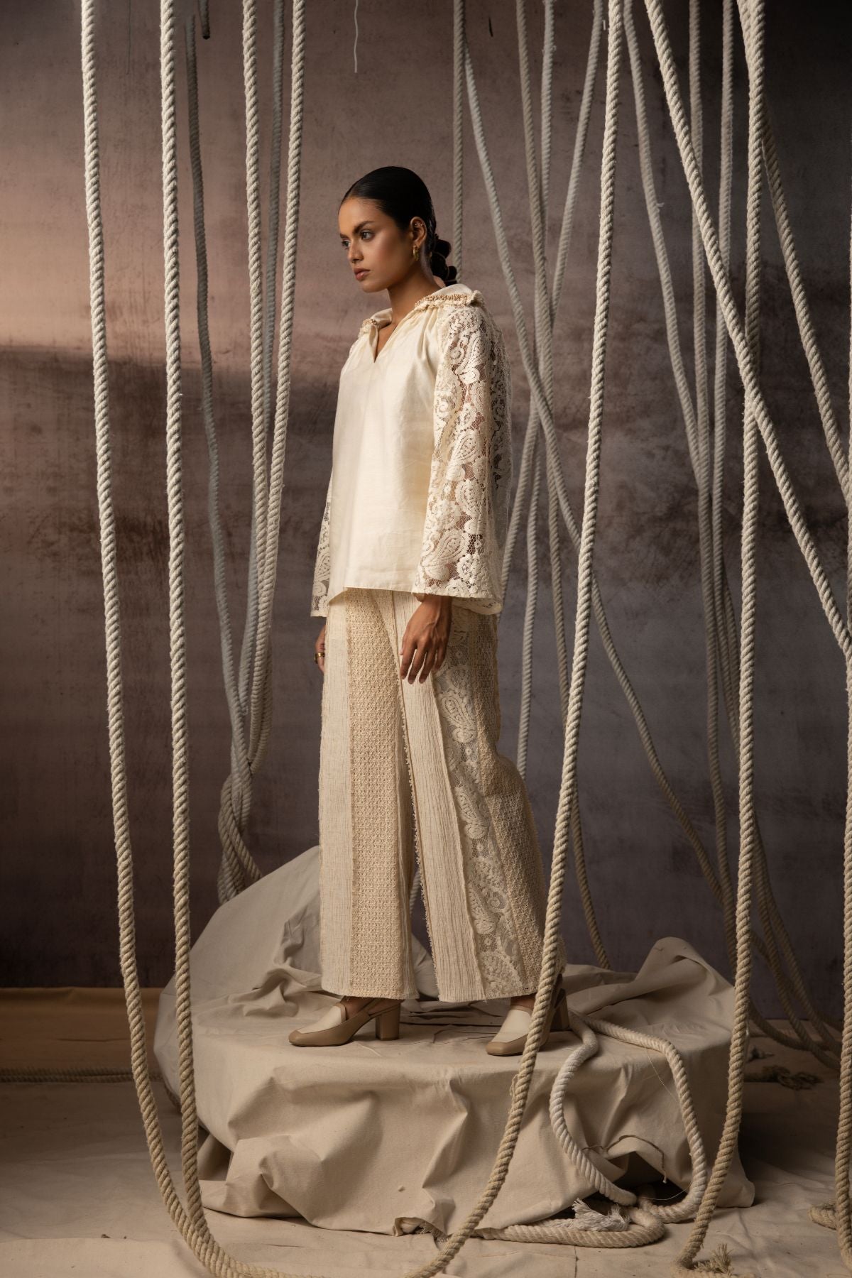 Ivory Khadi Silk Lace hand beaded Top