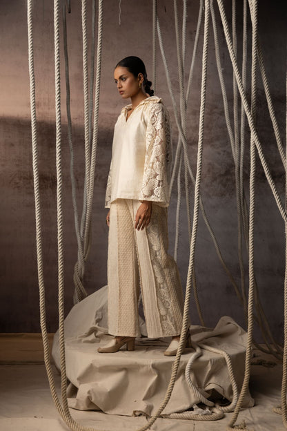 Ivory Khadi Silk Lace hand beaded Top