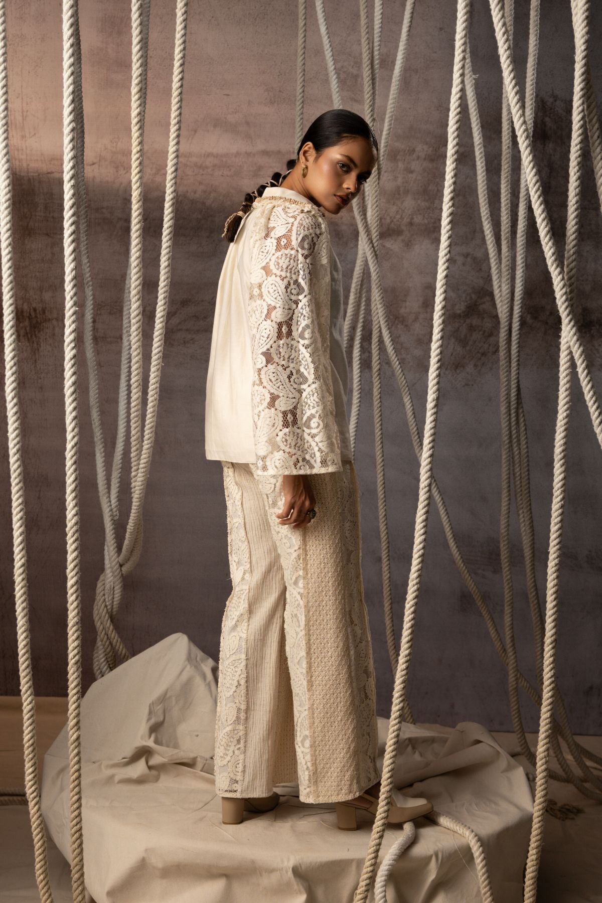 Ivory Panelled Trousers