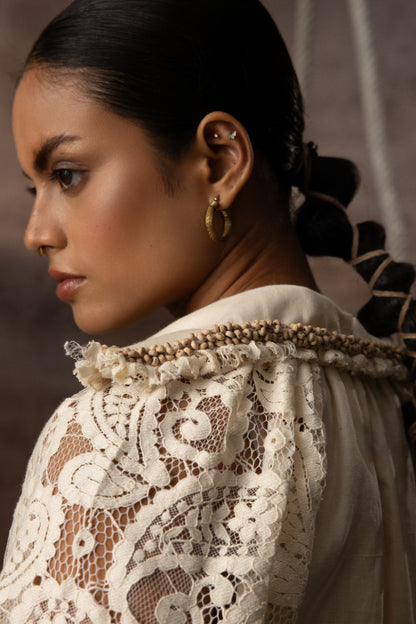 Ivory Khadi Silk Lace hand beaded Top