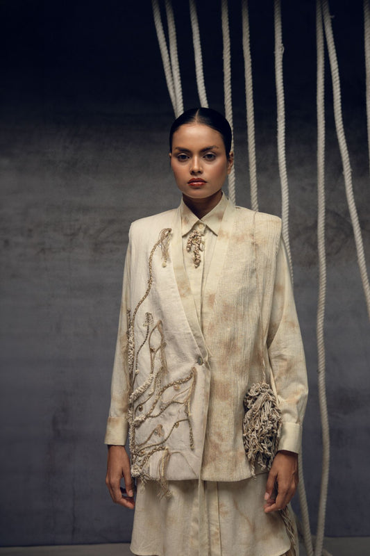 Khadi Jute Embroidered Kimono Jacket