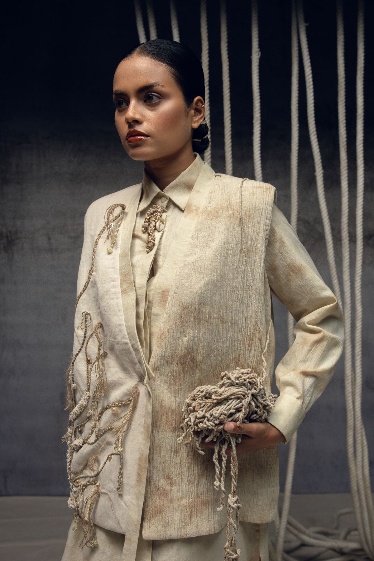 Khadi Jute Embroidered Kimono Jacket