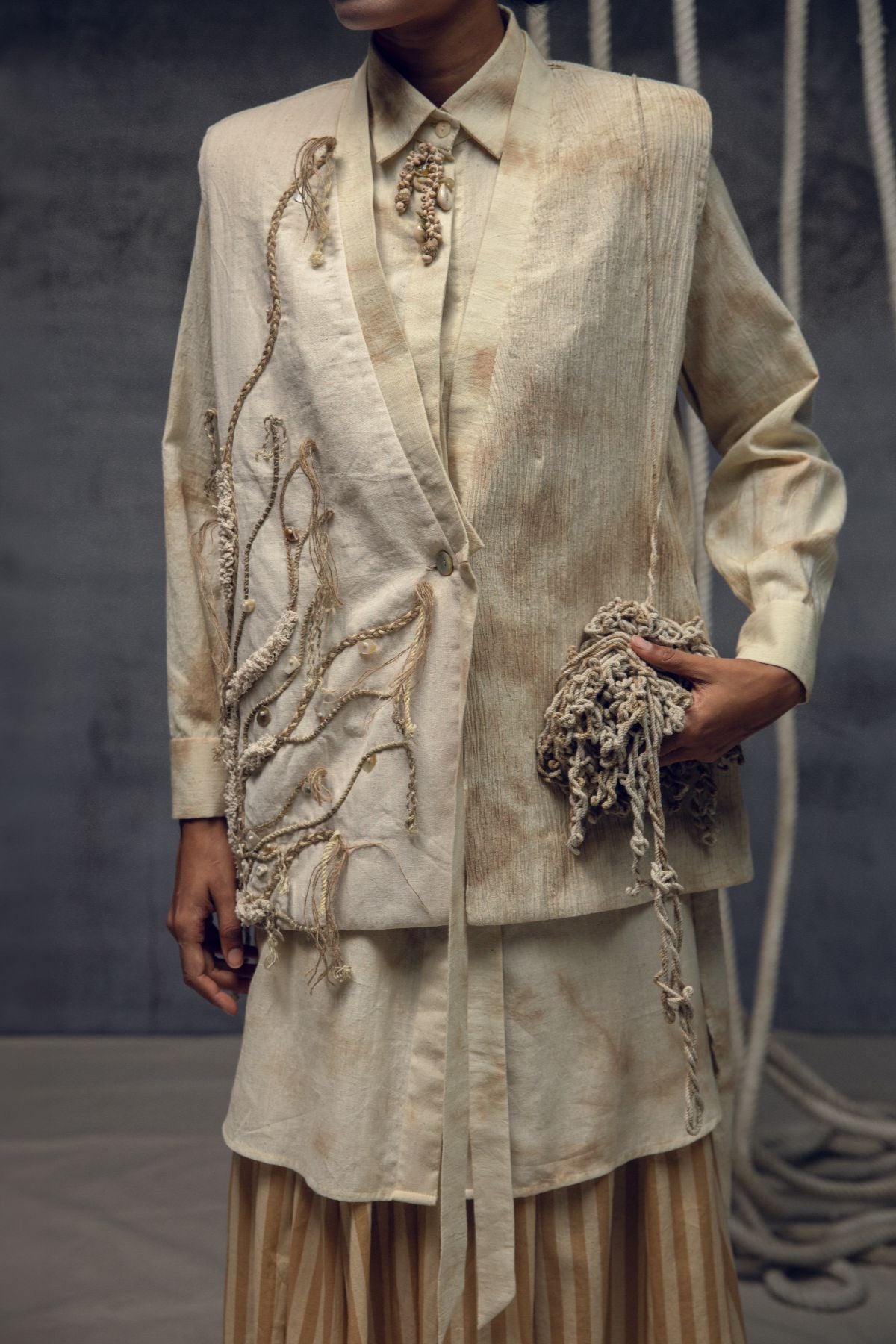 Khadi Jute Embroidered Kimono Jacket
