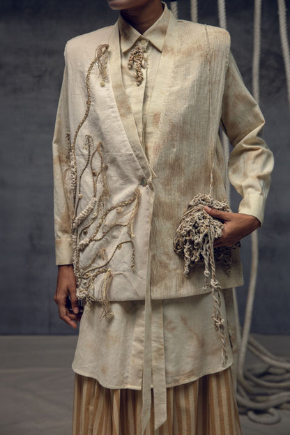 Khadi Jute Embroidered Kimono Jacket