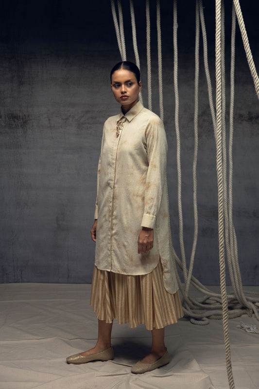 Ivory- Beige Linear Stripe Skirt