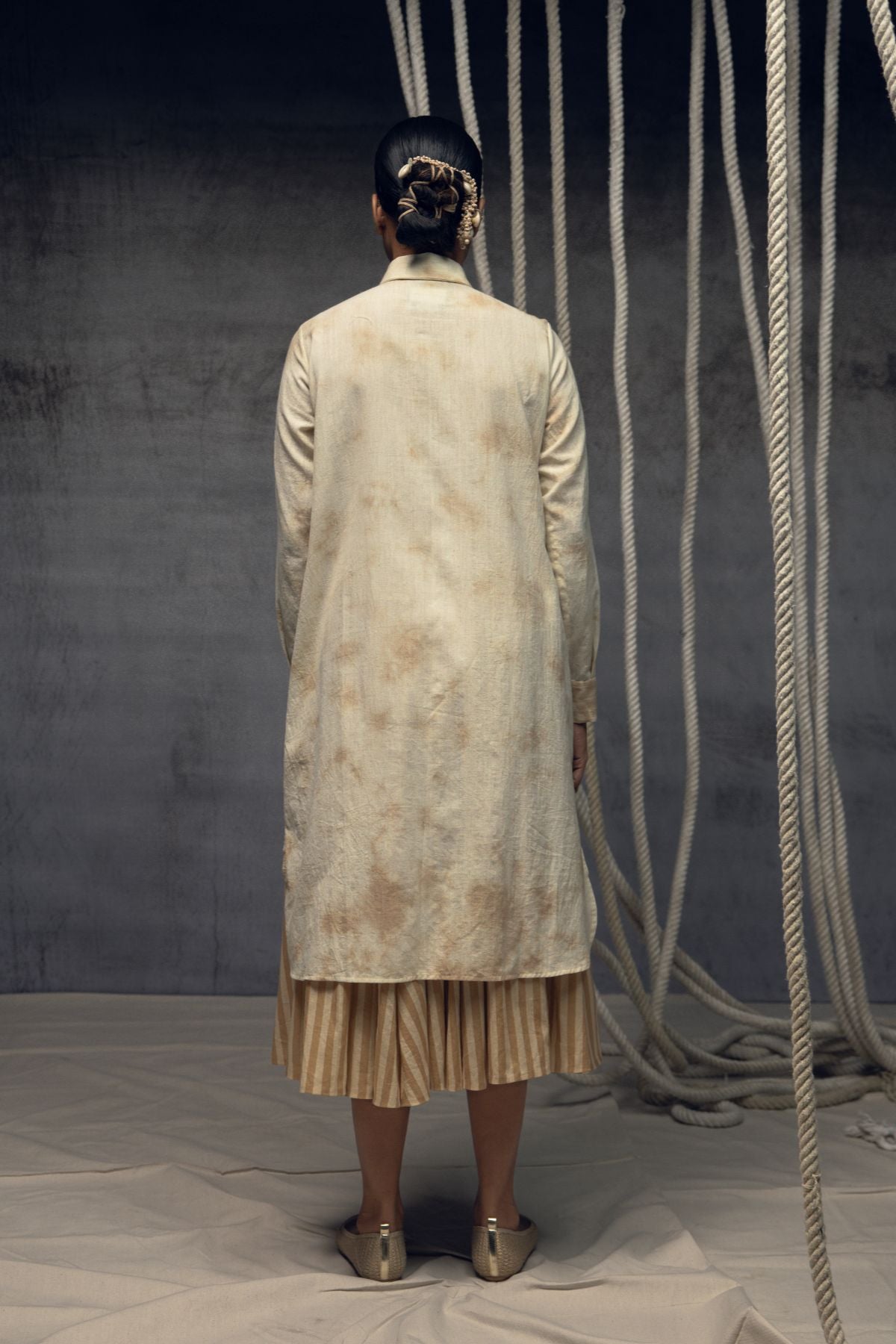 Ivory- Beige Linear Stripe Skirt