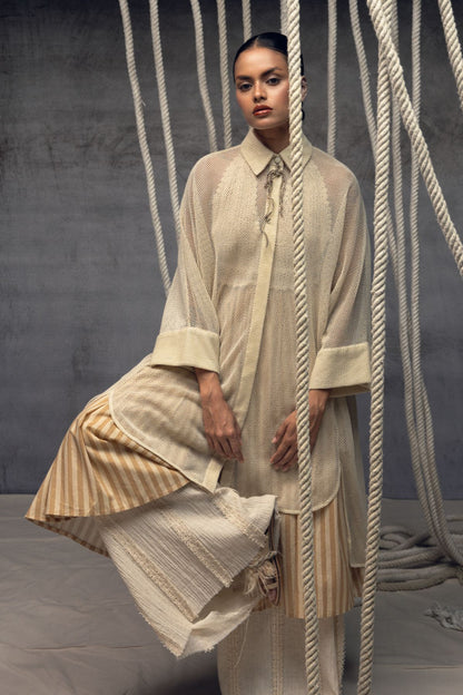 Ivory Open-Mesh Shirt Dress