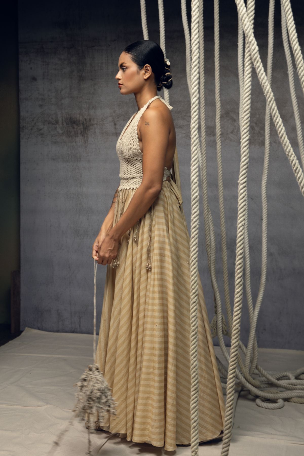 Ivory Crochet Bralette Striped Maxi