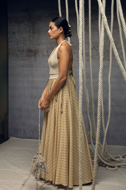 Ivory Crochet Bralette Striped Maxi
