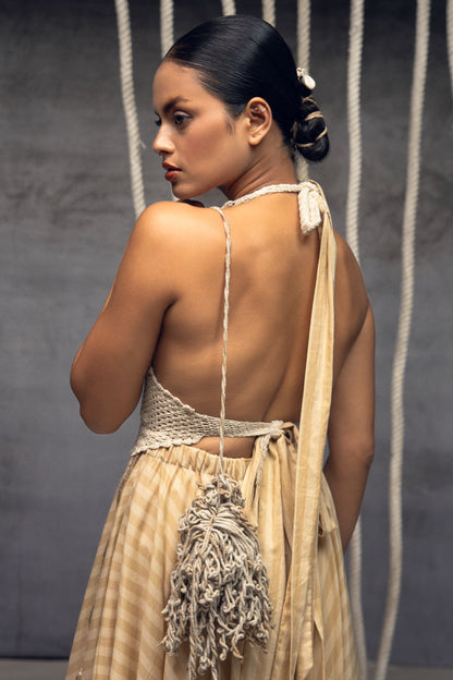 Ivory Crochet Bralette Striped Maxi