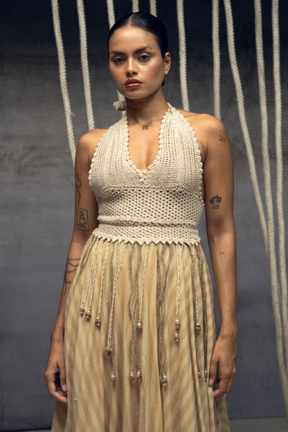 Ivory Crochet Bralette Striped Maxi
