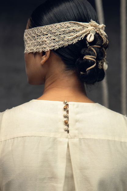 Ivory Khadi Silk Fringing Column Dress