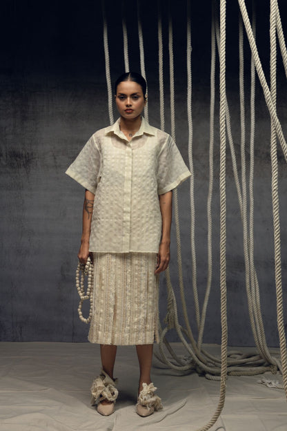 Ivory Khadi Silk Checkered Shirt