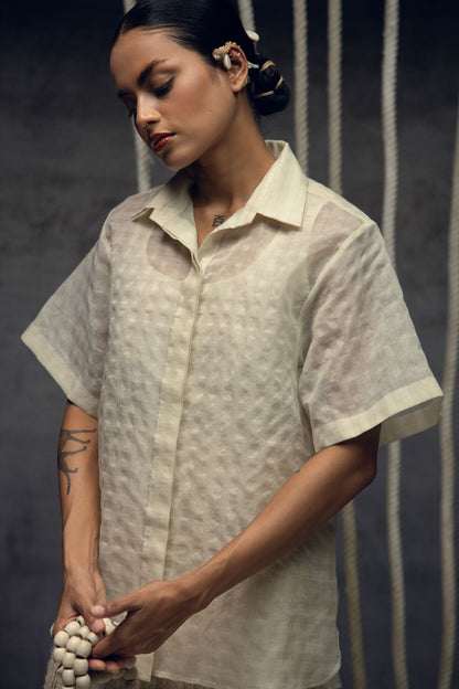 Ivory Khadi Silk Checkered Shirt