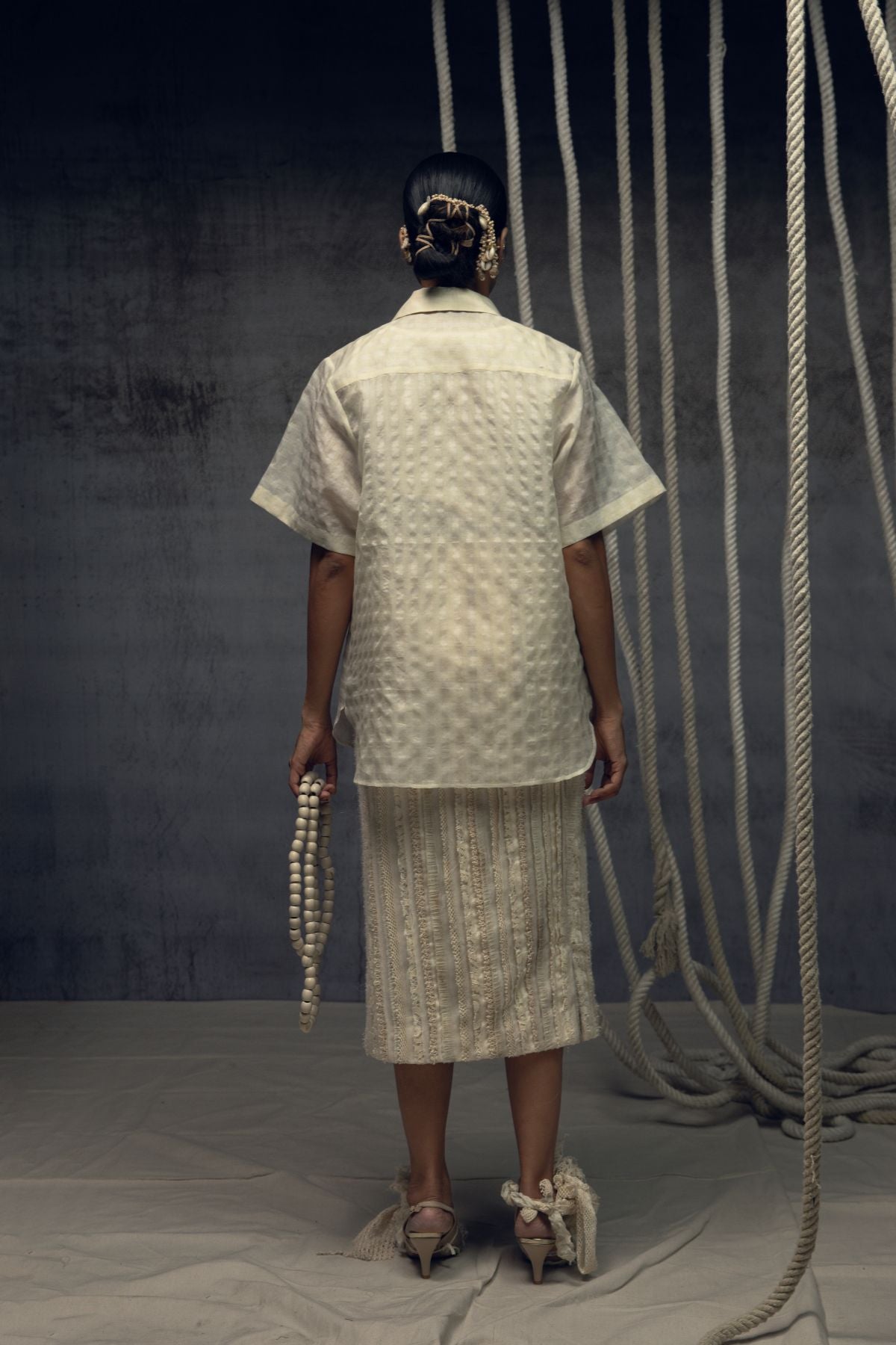 Ivory Khadi Silk Checkered Shirt