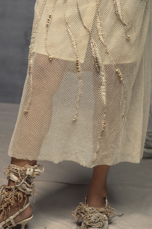 Open Mesh Embroidered Overlay Skirt