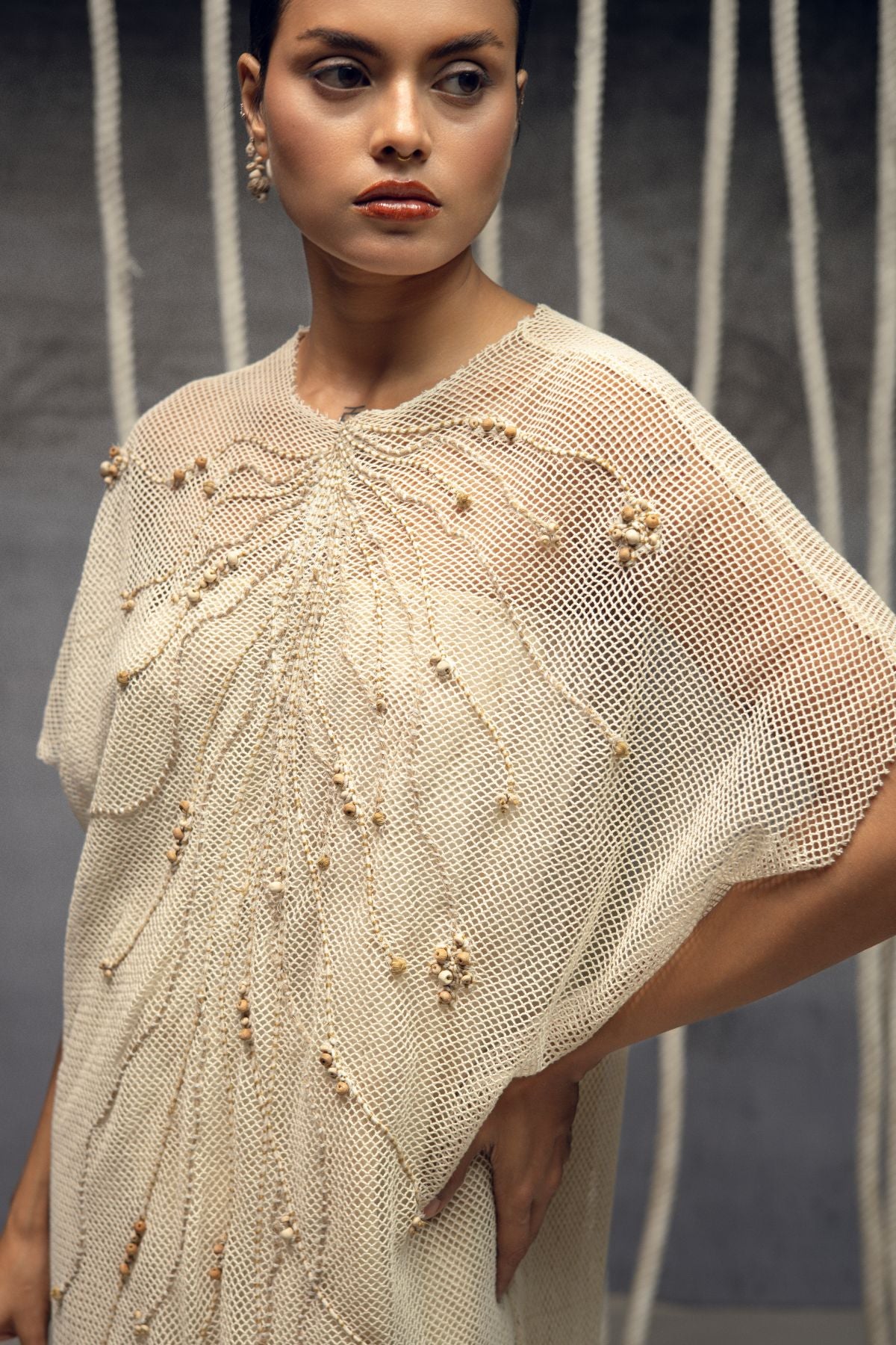 Open Mesh  embroidered kaftaan