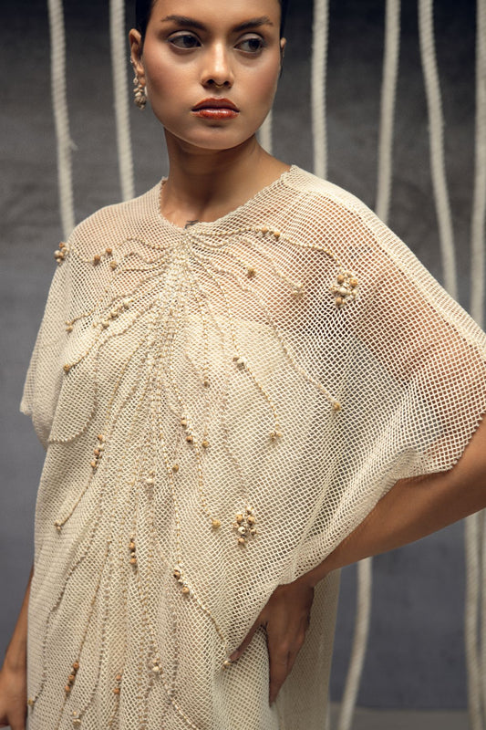 Open Mesh  embroidered kaftaan