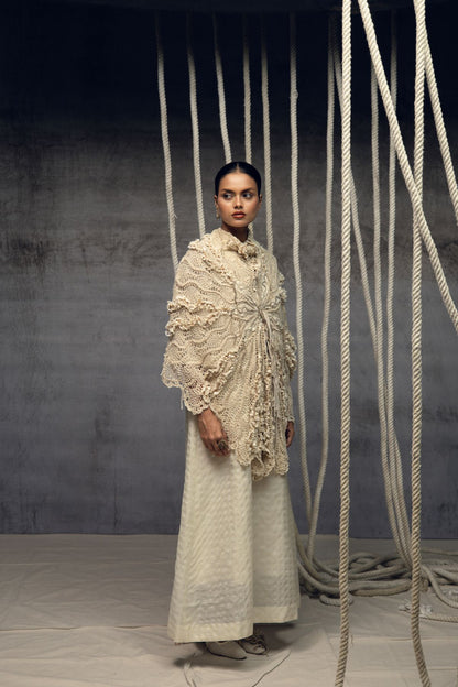 Ivory Crochet Lace Embroidered Cape