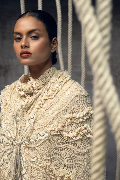 Ivory Crochet Lace Embroidered Cape