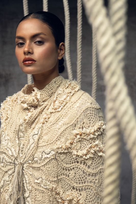 Ivory Crochet Lace Embroidered Cape