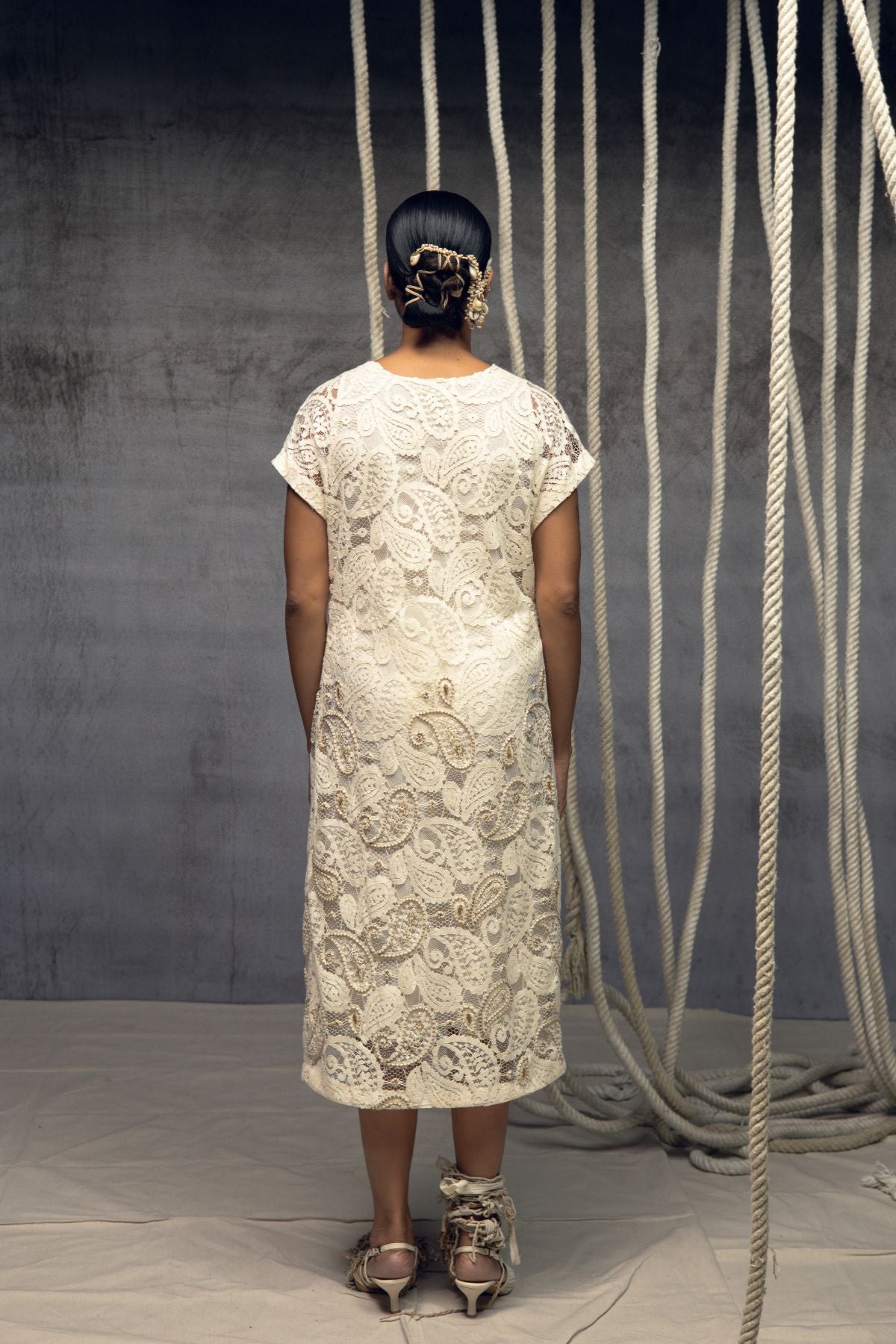 Ivory paisley Lace Embroidered Midi