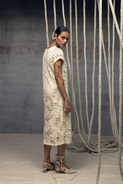 Ivory paisley Lace Embroidered Midi