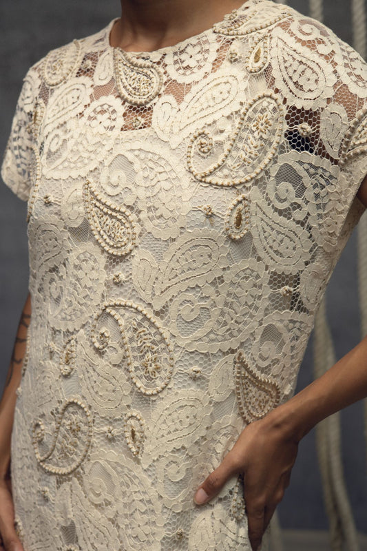 Ivory paisley Lace Embroidered Midi