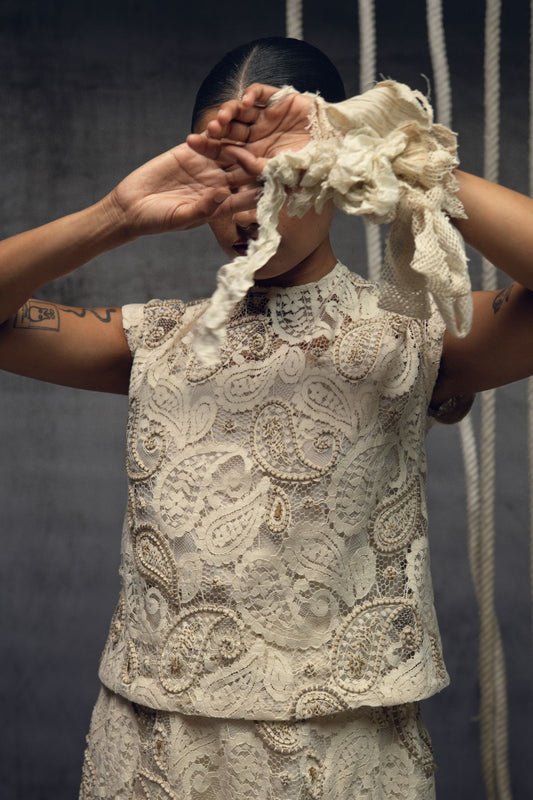Ivory Paisley Lace Embroidered Top