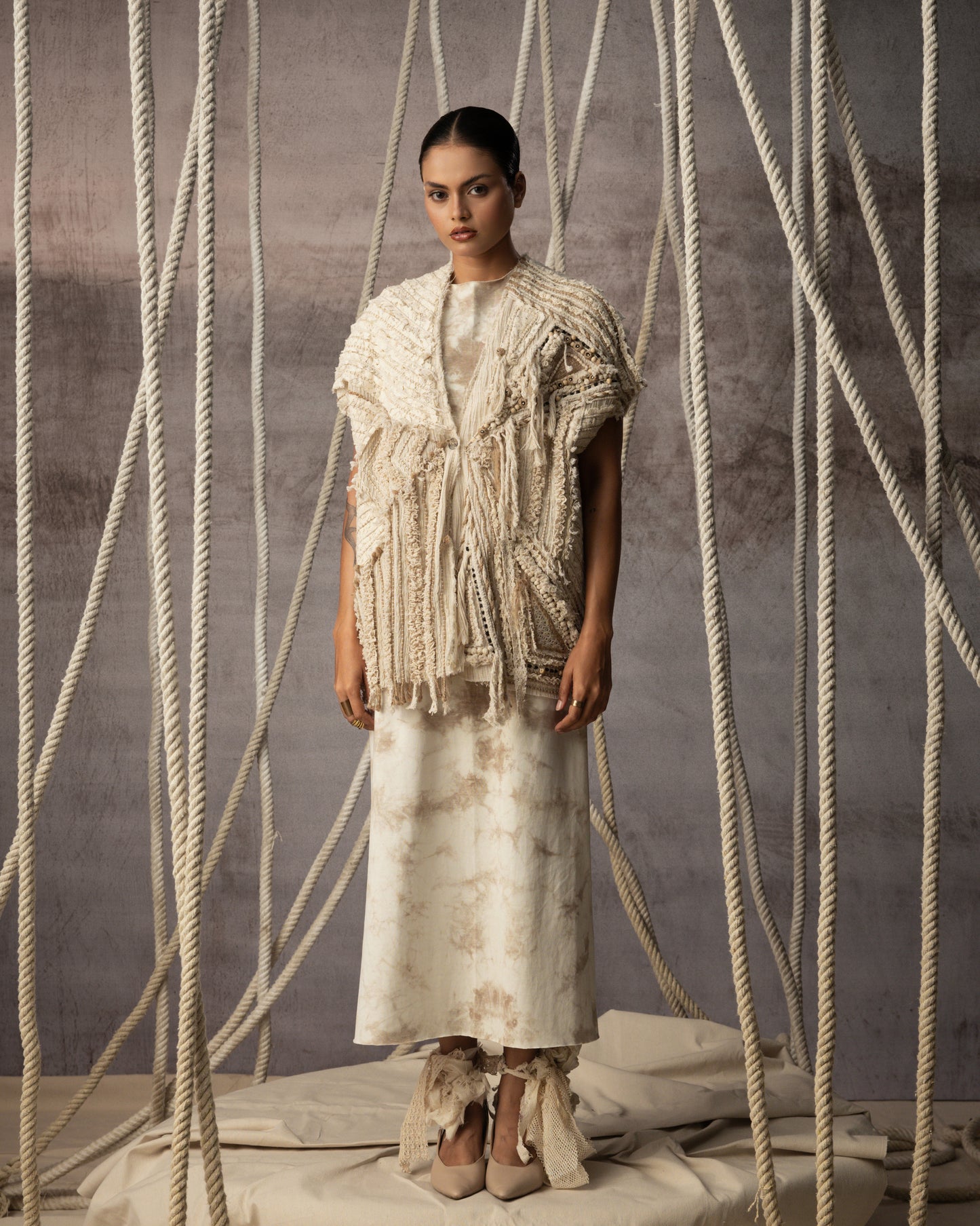 Ivory Crushed Lace Embroidered Top