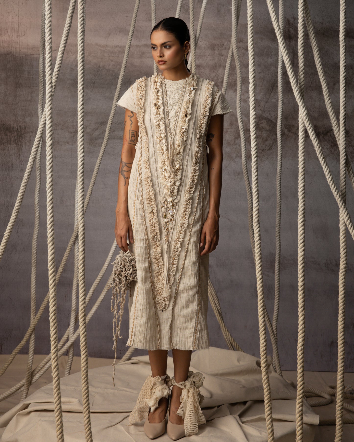 Ivory Lace Embroidered Midi