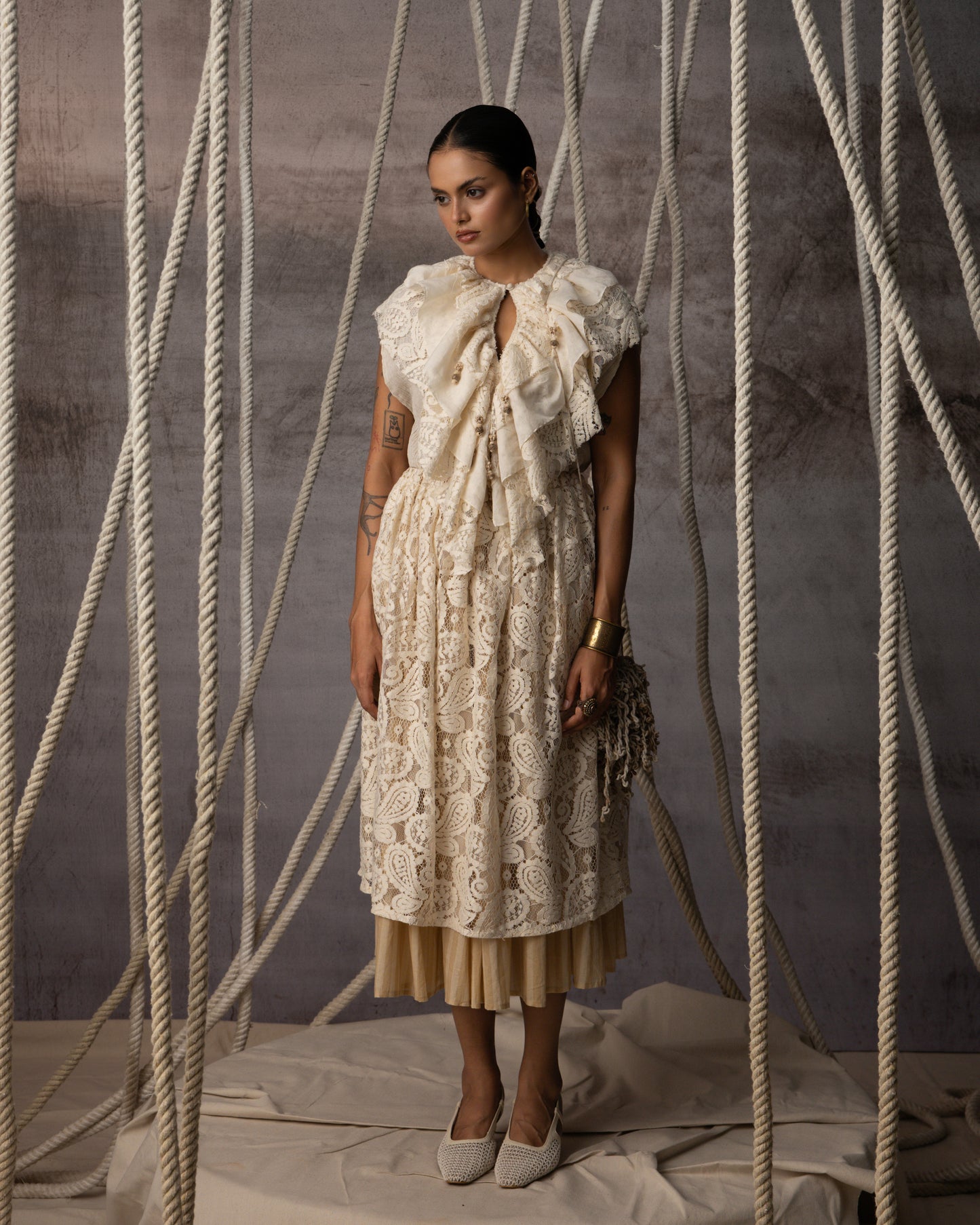 Ivory Flounce Crushed Top