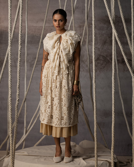 Ivory Lace Overlay Stripe Skirt