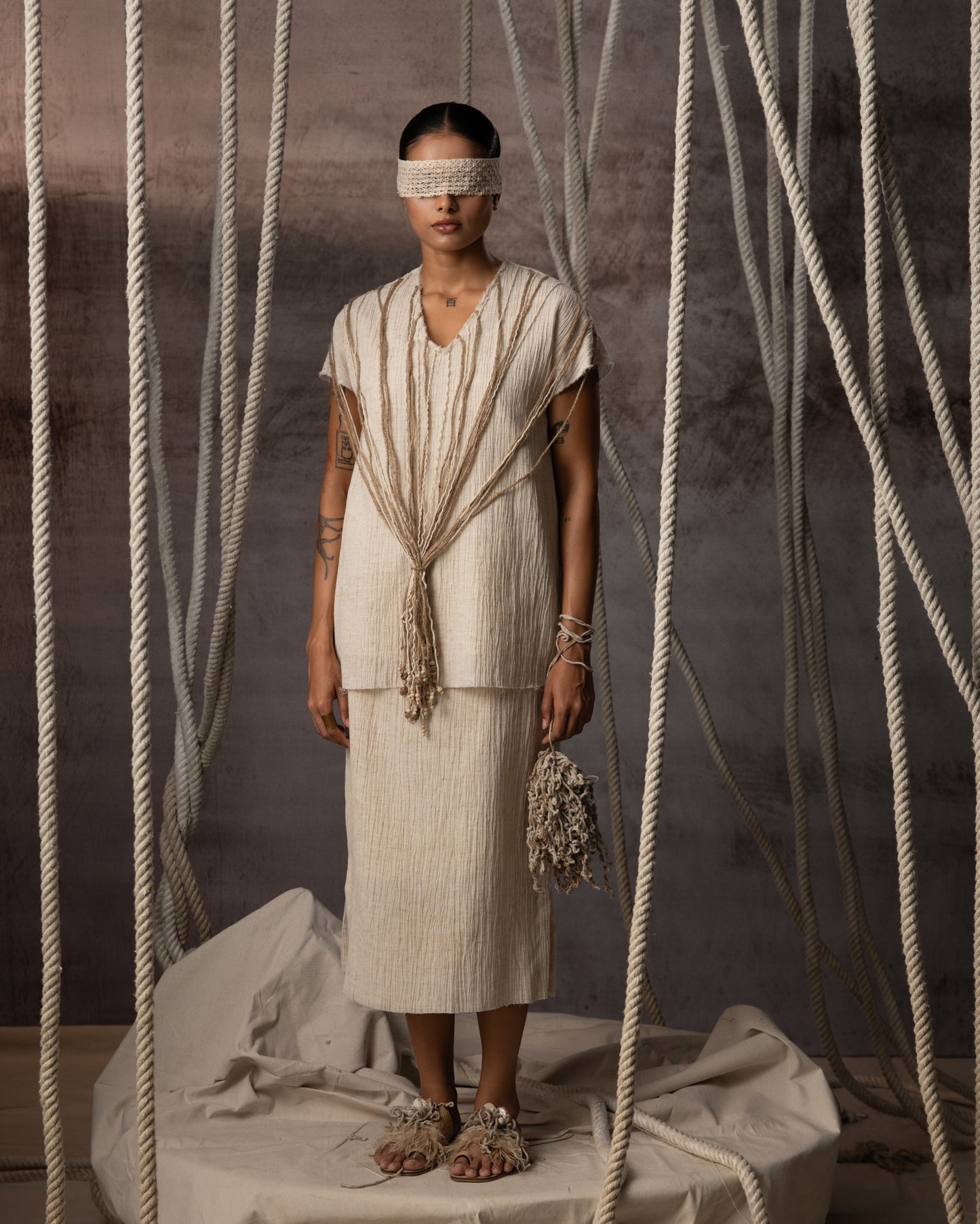 Ivory Crushed Cotton Net skirt